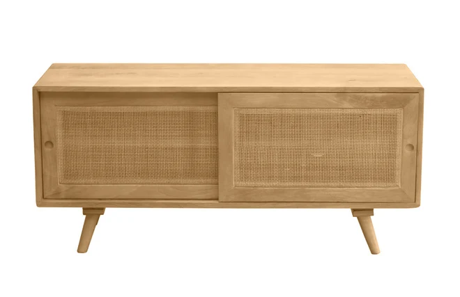 TV-Möbel aus massivem Mangoholz und Rattan-Rohrgeflecht B110 cm ACANGE