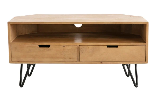 TV-Möbel Eckelement aus Mangoholz und schwarzem Metall VIBES