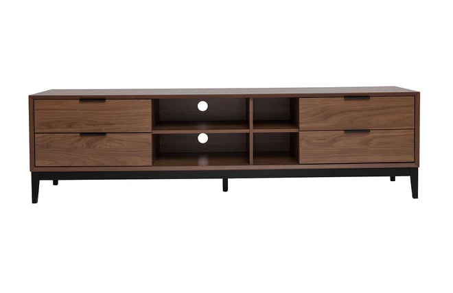 TV-Möbel im Vintage-Stil aus dunklem Walnussfurnier und schwarzem Metall mit Stauraum B180 cm SARTO