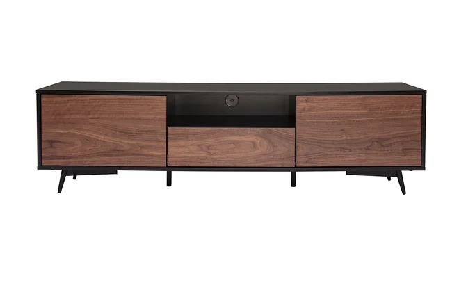 TV-Möbel mattschwarz Walnussfurnier mit 2 Türen und 1 Schublade B160 cm MERMOZ