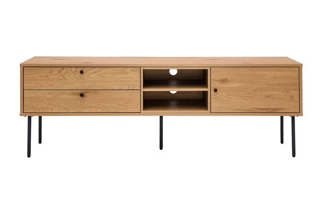 TV-Möbel mit hellem Holzdekor in Eiche und schwarzen Metallfüßen B160 cm PERNELLE