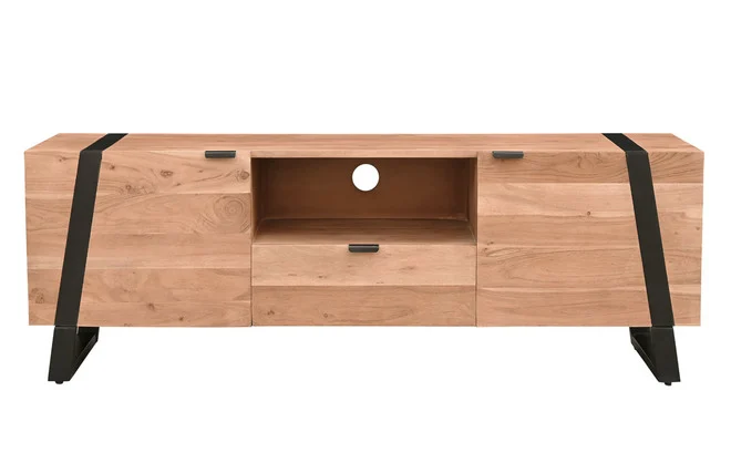 TV-Schrank aus massivem Akazienholz und schwarzem Metall B 150 cm ALVARO