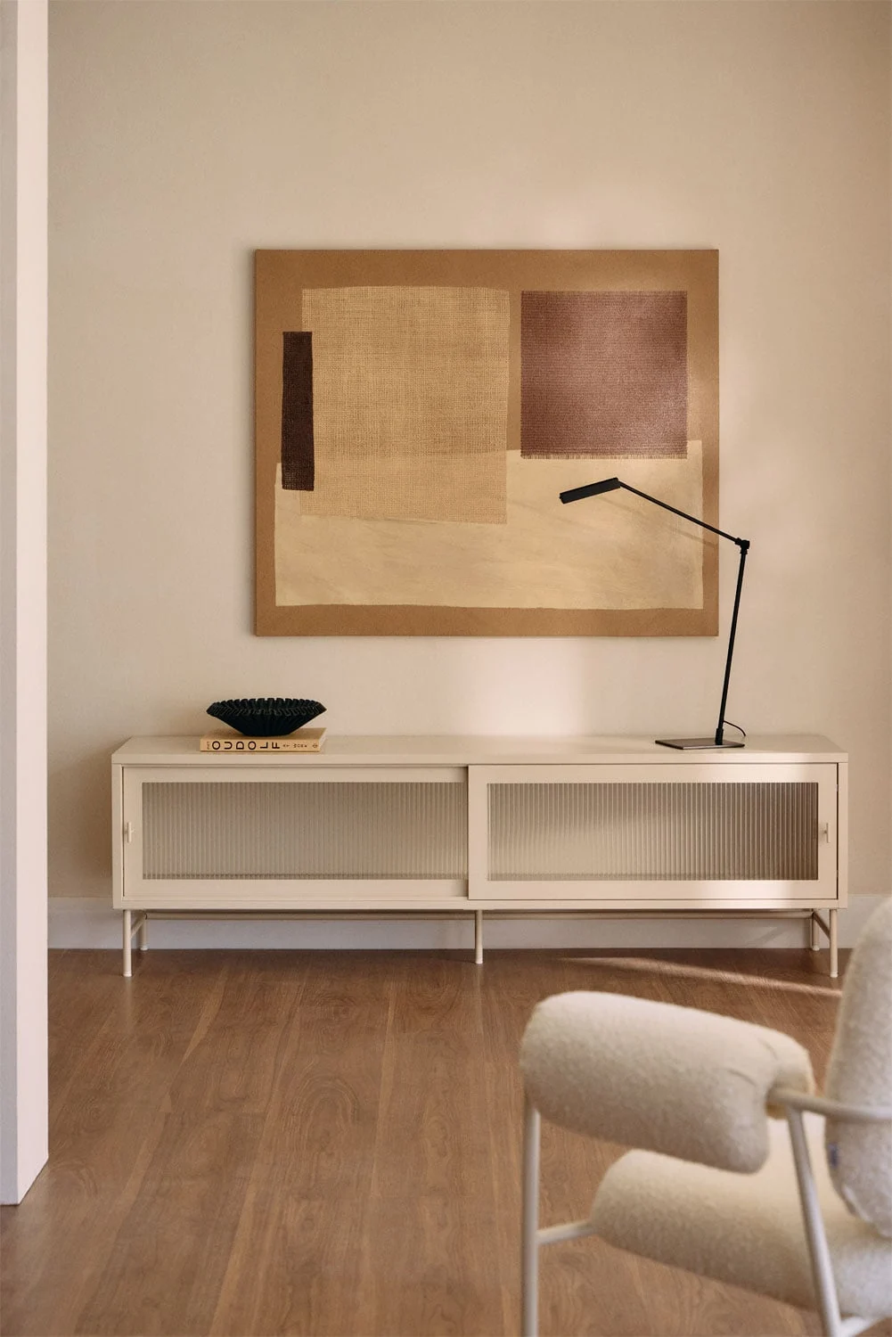 TV-Möbel 180x40 cm aus Stahl und Glas Paoline