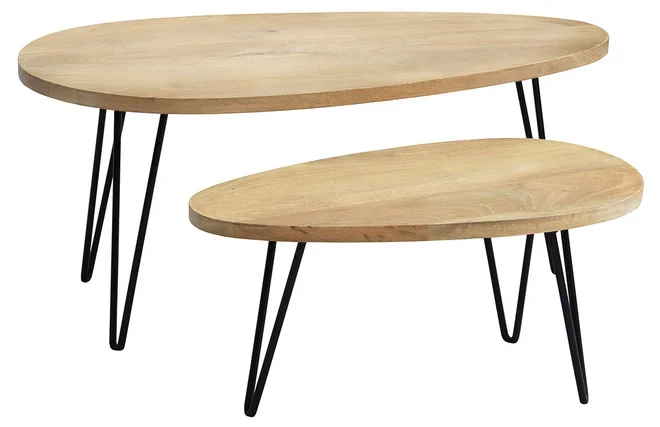 Verschachtelte Couchtische aus solidem Mangoholz und Metall (2er-Set) VIBES