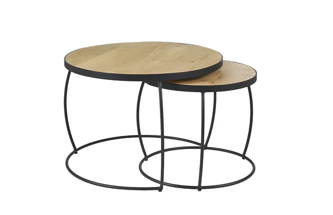 Verschachtelungs-Couchtische aus massivem Mangoholz und Metall BARREL