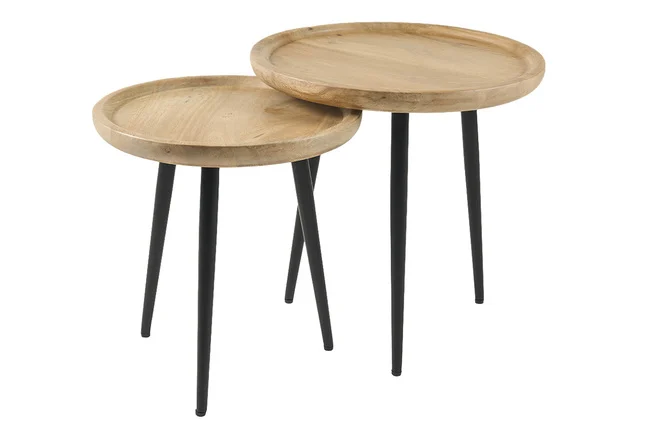 Verschachtelungs-Couchtische aus massivem Mangoholz und Metall PYTA