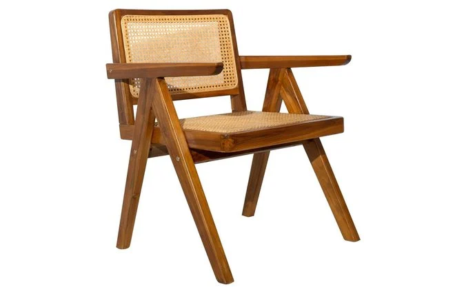 Vintage-Stuhl aus massivem Teakholz und Rattangeflecht JANNIE