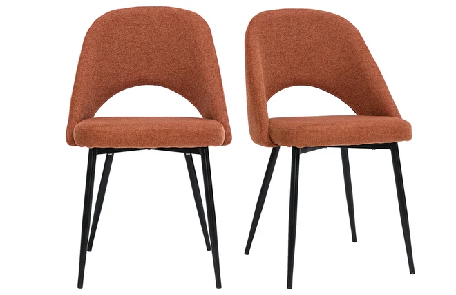 Vintage-Stühle aus Stoff mit strukturiertem Samteffekt in Rostbraun und schwarze Metallfüße (2er-Set) COSETTE