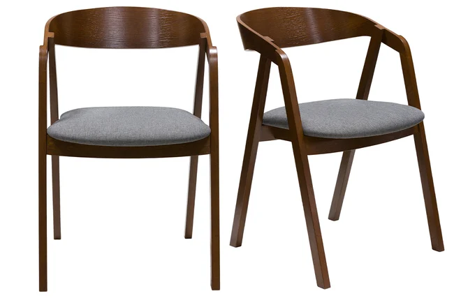 Vintage-Stühle Massivholz nussbaumfarben gebeizt und grauer Stoff (2er-Set) LOVA