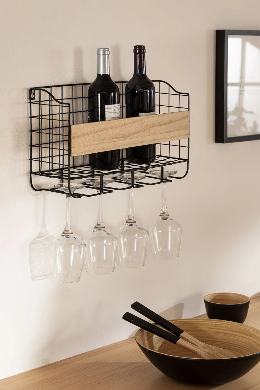 Wandflaschenhalter für 4 Flaschen mit Glashalter Parker