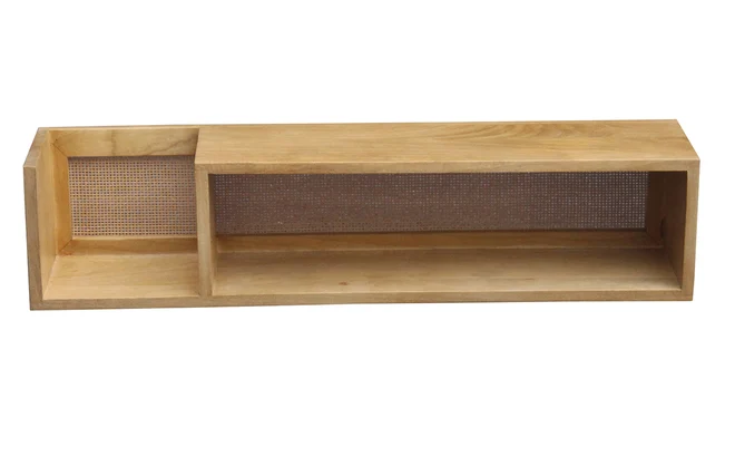 Wandregal aus massivem Mangoholz und Rattan-Rohrgeflecht B90 cm ACANGE