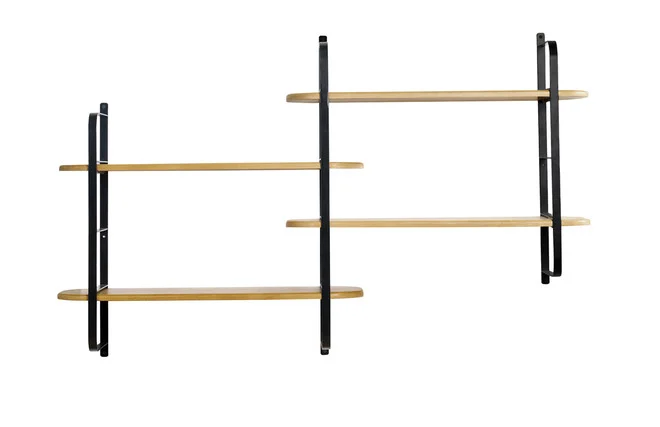 Wandregal aus massivem Mangoholz und schwarzem Metall B122 cm AKINA