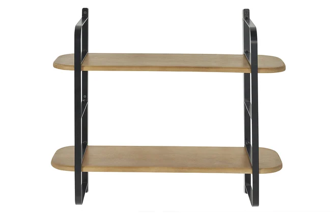 Wandregal aus massivem Mangoholz und schwarzem Metall B70 cm AKINA