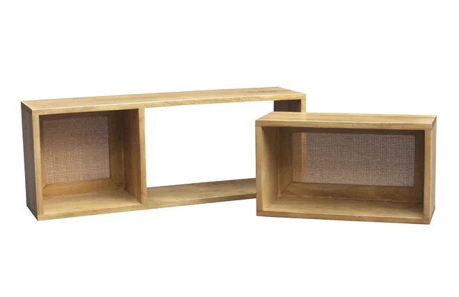 Wandregale aus massivem Mangoholz und Rattangeflecht B80 cm (2er-Set) ACANGE