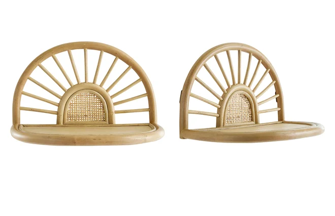 Wandregale aus naturfarbenem Rattan und Rohrgeflecht B40 cm (2er Set) BOW