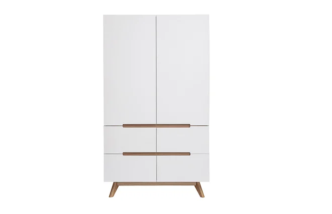 Wäscheschrank skandinavischer Stil, weiß und helles Holz KELMA